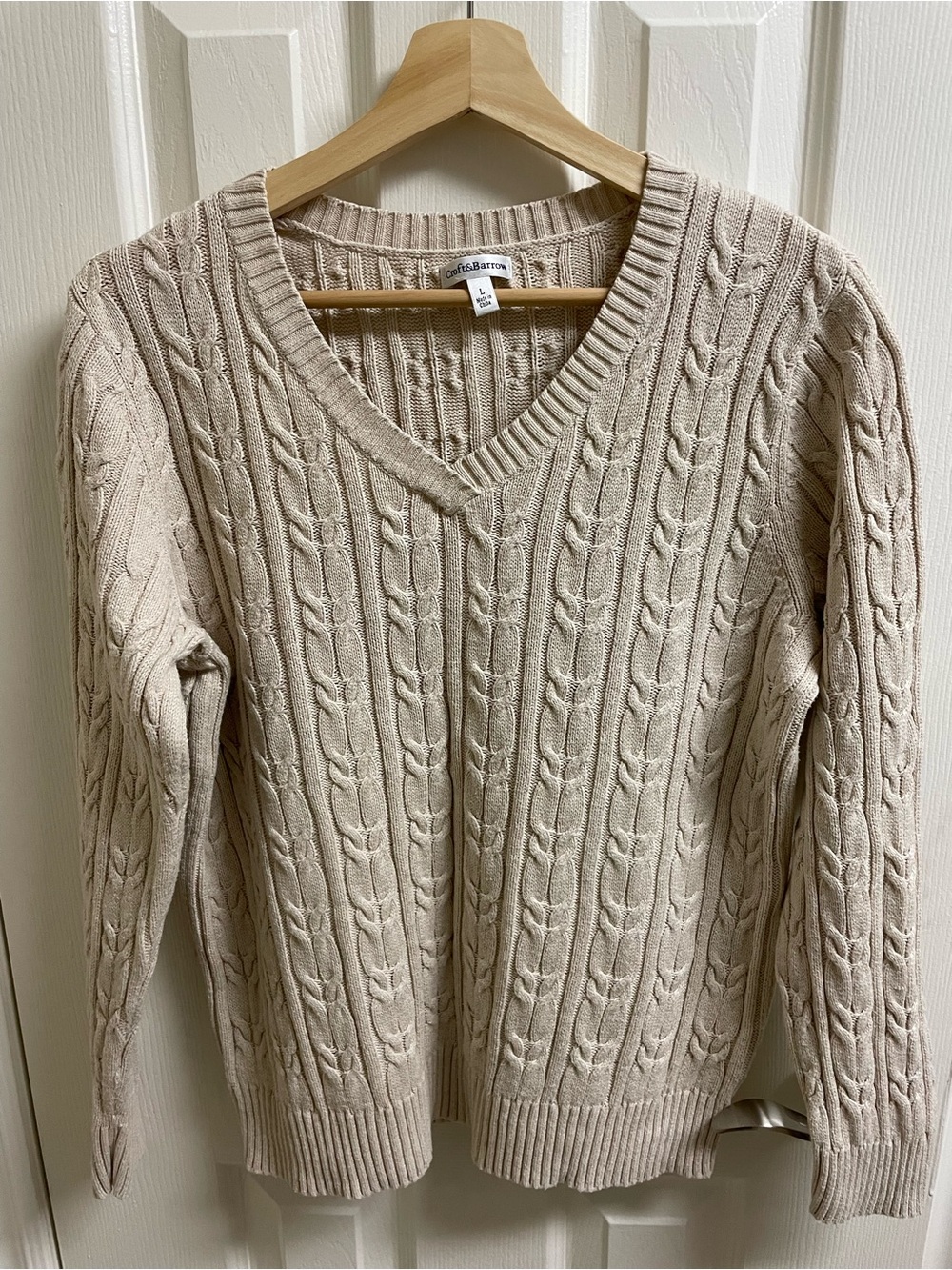Croft & Barrow Beige Cable Knit 100% Cotton V-Neck Sweater